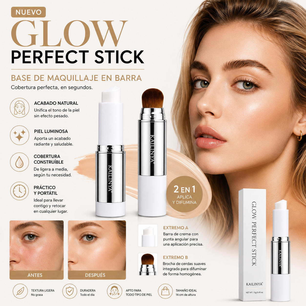 ✨ Piel perfecta en segundos Cobertura natural, glow instantáneo y cero complicaciones. 💎